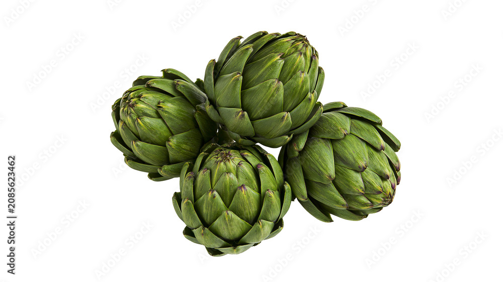 Fototapeta premium Four fresh green artichokes arranged closely together