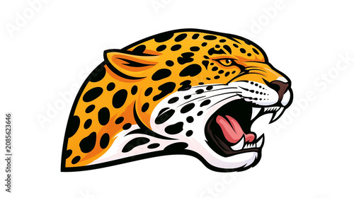 Tableau sur toile Roaring Jaguar Head with Open Mouth and Sharp Teeth