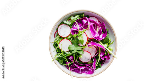 Tableau sur toile Fresh salad with arugula radish, and red cabbage in a bowl