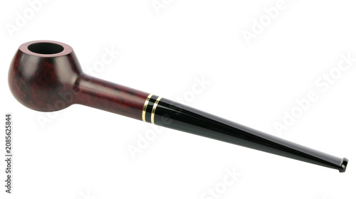 Photos Classic briar wood smoking pipe with black stem and gold bands