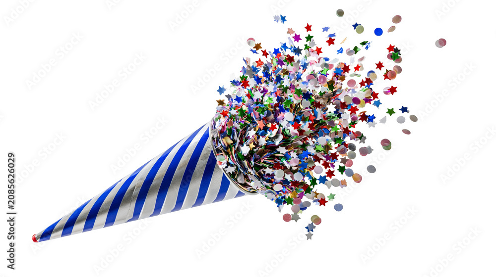 Obraz premium Party Popper Exploding Colorful Star and Circle Confetti
