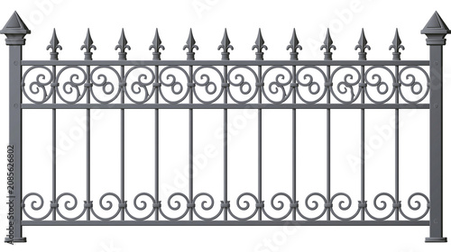 Ornate wrought iron fence with fleur-de-lis finials and scrollwork