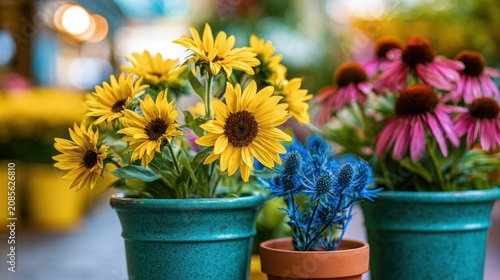 Colorful Yellow Chrysanthemum Flowers in Decorative Pots Isolated on White Background with Fresh Spring Garden Bloom and Floral Beauty