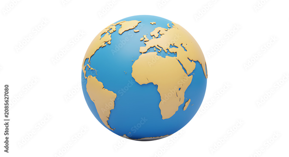 Fototapeta premium 3d icon of stylized globe showing continents and oceans isolated on transparent background