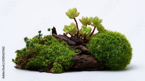 Green Tree Growing on Grass Isolated on White Background Natural Plant Growth and Organic Garden Concept