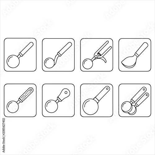Line Art Scoop and Spoon Icons