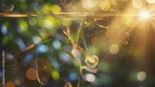 Abstract Bokeh Lights in Golden Sunset Garden Blurred Background