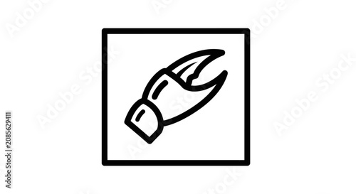 Minimalist crab claw seafood icon inside a square frame.
