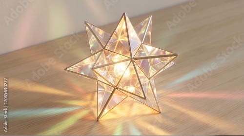 Crystal Star Prism Lamp: Geometric Light with Rainbow Reflections