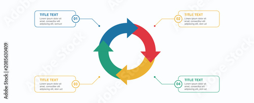 Foto Four steps circular cyclic loop arrow process infographic diagram template with