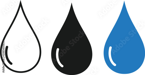 Фотография Three stylized teardrop or waterdrop shapes in black white and blue