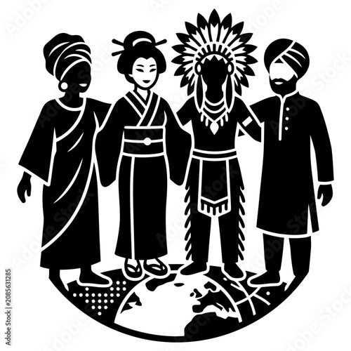 global unity and diversity celebrated by a multi-ethnic group of people holding hands on earth symbolizing peace and inclusion