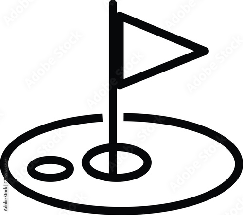 Foto Minimalist golf flag with two divot holes on green surface flagstick