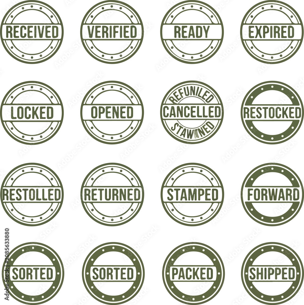 Obraz premium Vintage rubber stamp icons in 4x4 grid