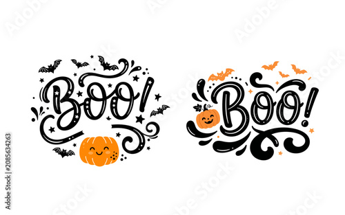 фотографія Halloween boo graphic designs with pumpkins and bats