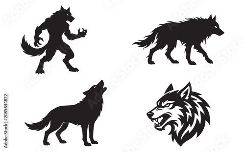 Halloween Wolf Silhouette and Character Elements Collection Set