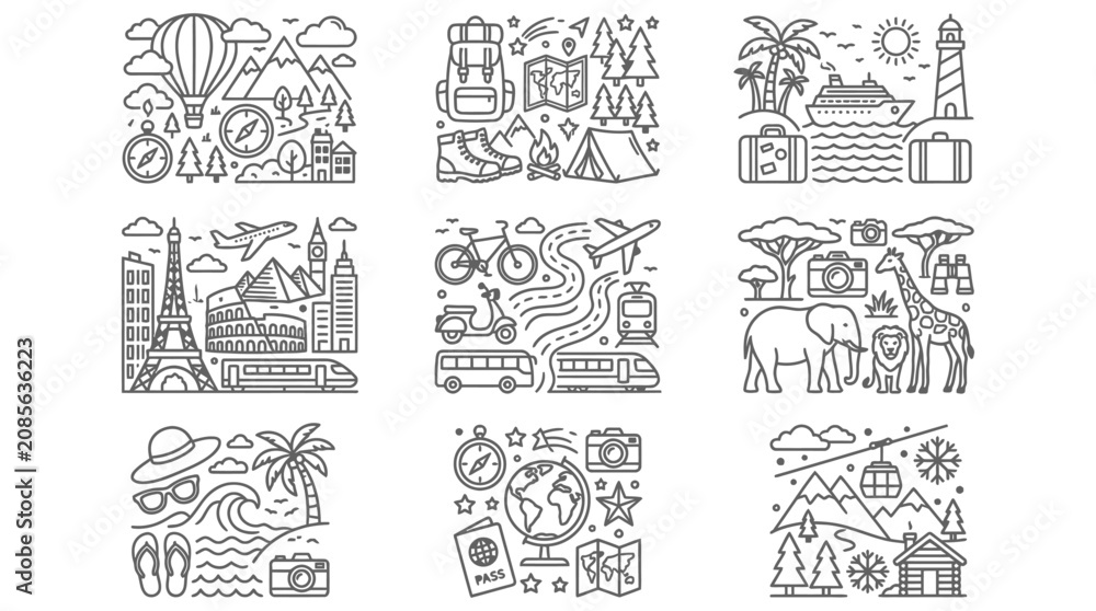 Obraz premium travel icon set with adventure and vacation themes