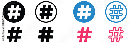 Fotografie Modern Hashtag Symbols in Various Colors and Styles for Social Media Use, Trend