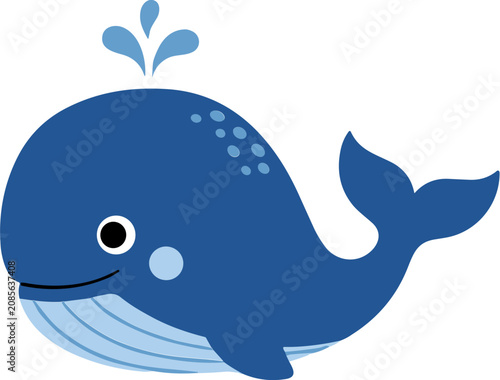 Konstfotografi Cute Blue Whale Spouting Water Cartoon Illustration