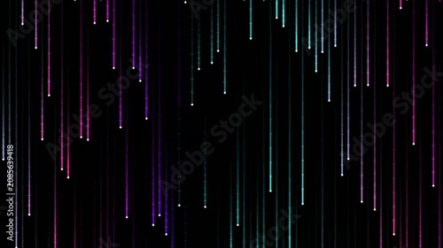 Digital Rain of Light: Abstract streaks of colorful light descend against a dark background, creating a mesmerizing visual effect reminiscent of digital rain or falling stars.