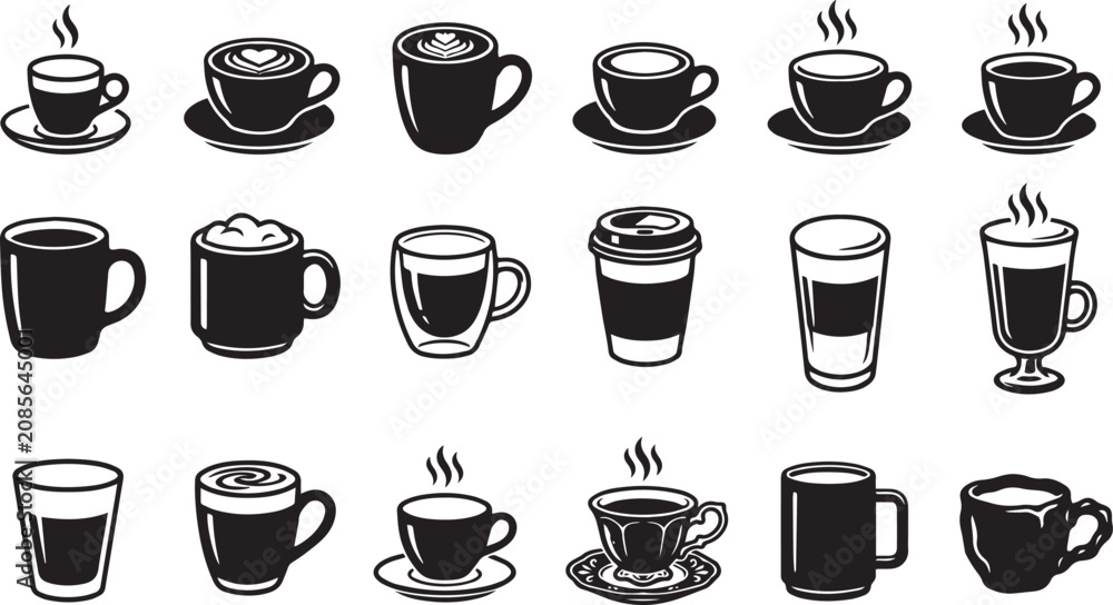 Fototapeta premium Coffee Cup Mug Line Icon Collection Set