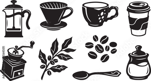 Obraz na płótnie Coffee Brewing Cafe Line Icon Collection Set