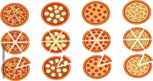 Foto Italian pizza variety set featuring pepperoni supreme margherita and mushroom pi