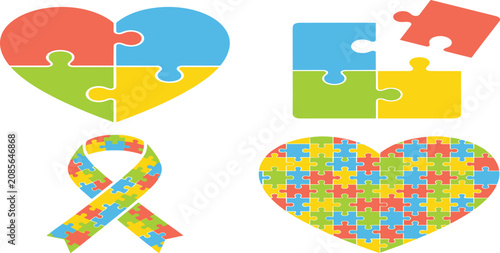 Quadro su tela World Autism Awareness Day vector design elements collection featuring puzzle pi