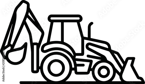 Tableau sur toile Backhoe loader line art icon, construction heavy equipment vehicle illustration