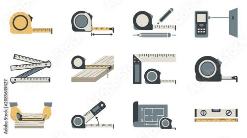 Photos Collection of construction measuring tools.
