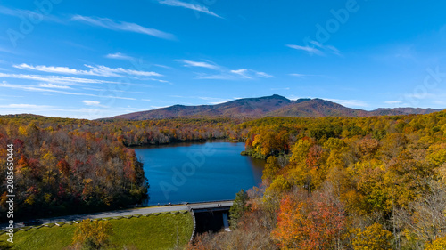 Fotografie Aerial View Of The Changing Of The Leaves In The North Carolina Mountains