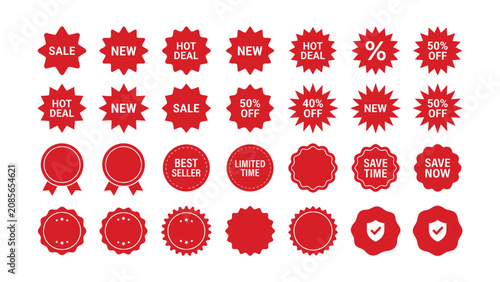 Cuadro en lienzo Collection of various red sale discount and best seller stickers on white backgr