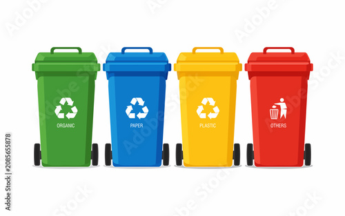 Cuadro en lienzo Color Coded Recycling Bins for Waste Sorting and Environmental Sustainability Ve