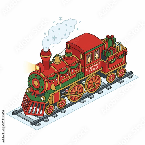 Принти на полотні Vintage Christmas Train Locomotive Engine Toy.