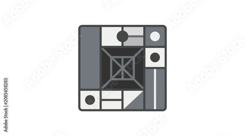 Modular gray square geometric grid icon.