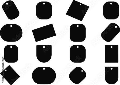 Vászonkép Black tag shapes collection with hole punches isolated on white background vecto