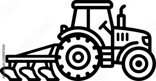 Foto Tractor Ploughing Field Icon - Agricultural Machinery Vector Art