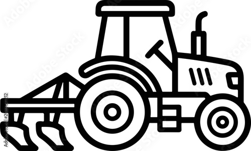 Fotografía Tractor with plow, agricultural machinery line art icon, farming equipment illus