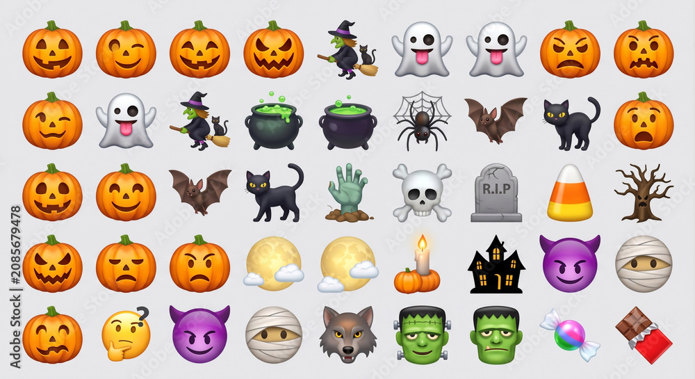 Fototapeta premium Halloween Emoji Collection (Spooky Icon Set)