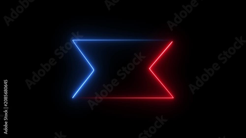 Abstract neon square frame background with glowing blue and red laser lights moving fastly.
