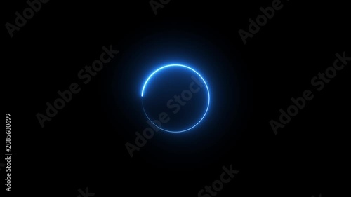 Abstract circular light trail animation in 4k with neon blue glowing on black background.