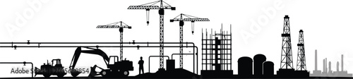 Cuadro en lienzo Industrial construction site silhouette vector illustration featuring tower cran
