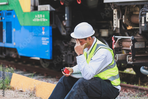 Schilderij op canvas Railway engineer experiencing stress and disappointment at work