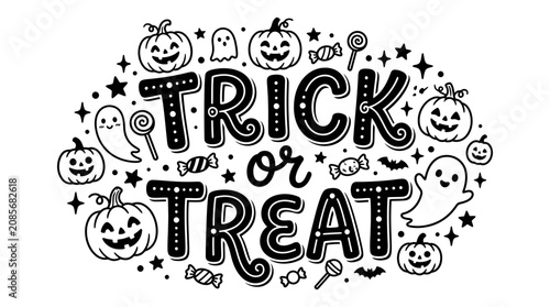 Tableau sur toile Halloween themed illustration with trick or treat text.