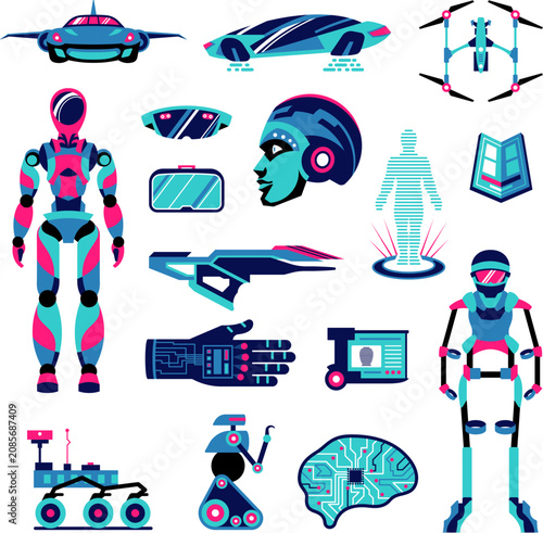 Futuristic sci-fi technology and cybernetic elements with futuristic, technology