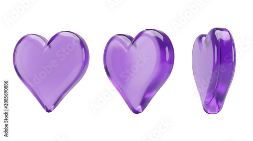 Canvastavla Three shiny purple heart shapes on isolated transparent background