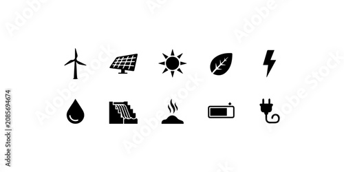 Bild auf Leinwand Renewable energy icon collection Black silhouette icon white background