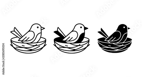 Canvastavla Charming Bird Nest Icons, Simple Avian Family Graphics, Cute Feathered Friends V