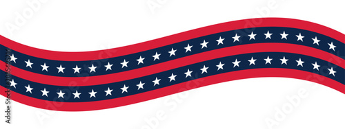 Wavy american flag style ribbon with stars and stripes