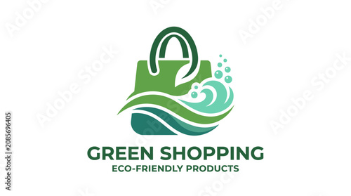 Green shopping eco friendly products logo.